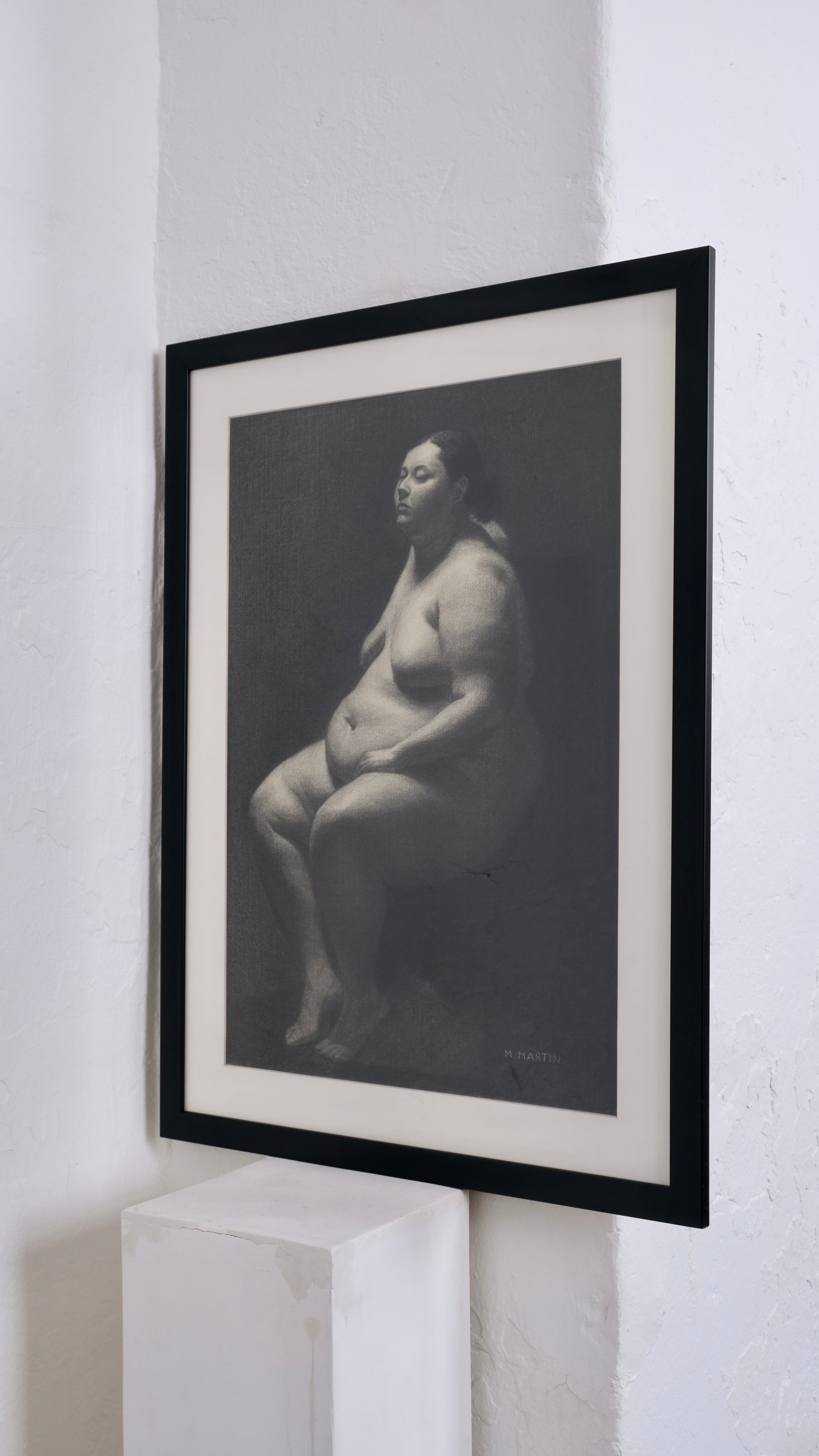 Mabel Martín Academic Nude Charcoal Drawing — framed artwork on white wall