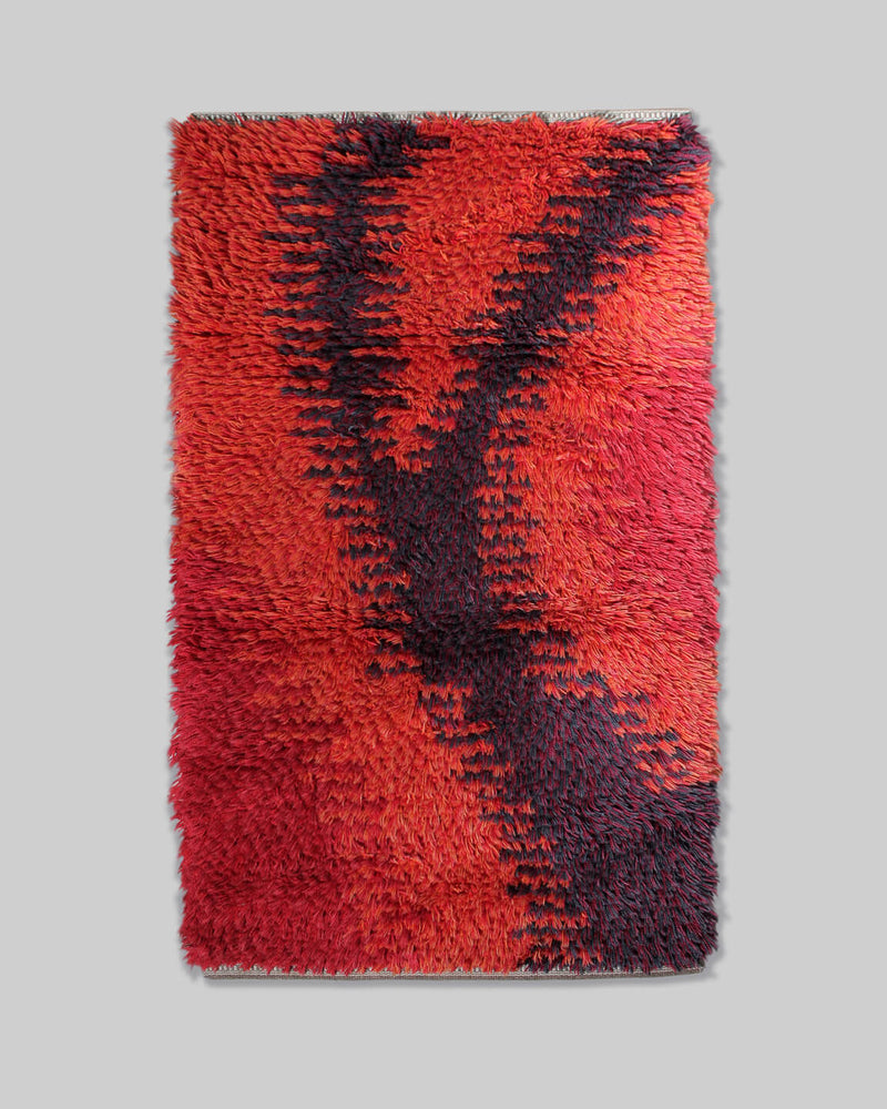 Swedish Abstract Knotted Pile Wall Wool Rug, 78x130cm by Vintage Stories | The Oblist — vibrant red wool