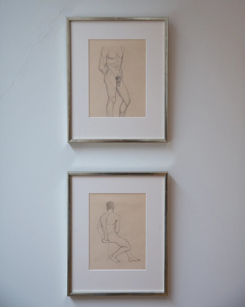 Esaias Thorén, Paris 1925 – Set of Two Male Nude Sketches by Galerie Storm | The Oblist — framed pencil sketches