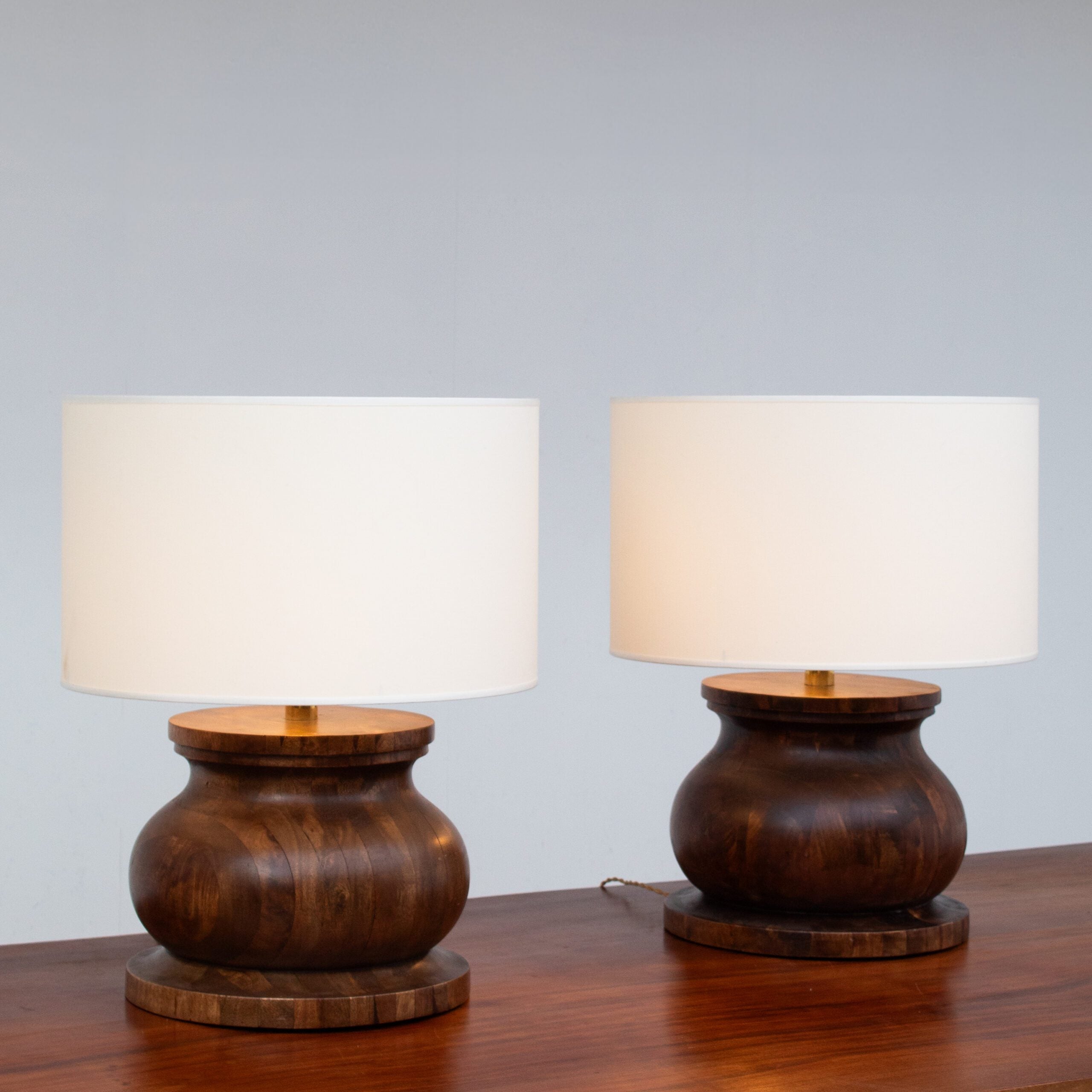 Sculptural Walnut Table Lamp — side angle