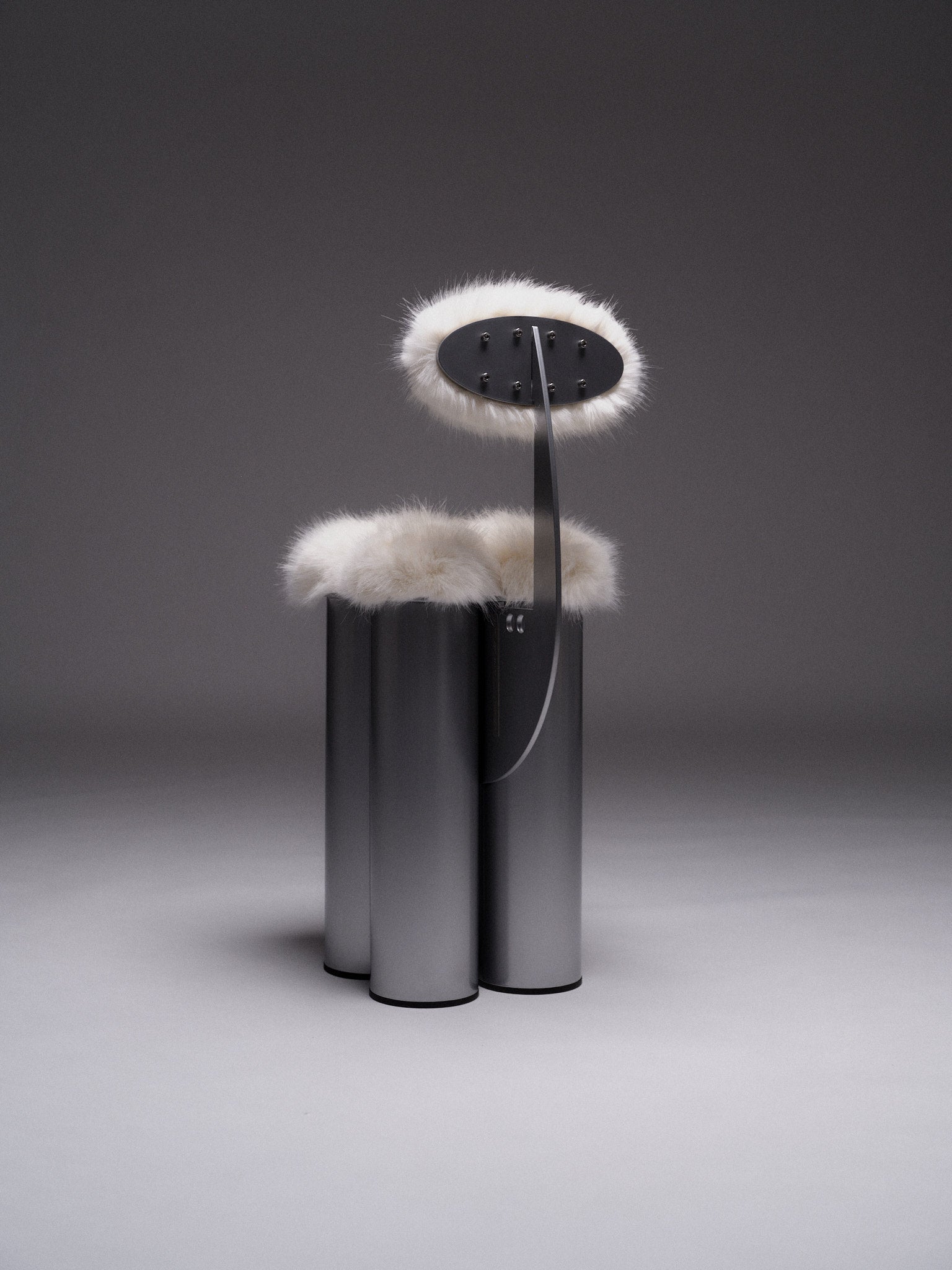 Giulio Stool — detail of fluffy white seat on metal base