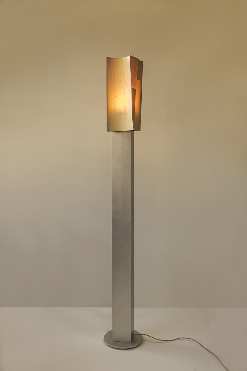 Soft Ply Floor Lamp Series — close-up of wooden shade with warm light