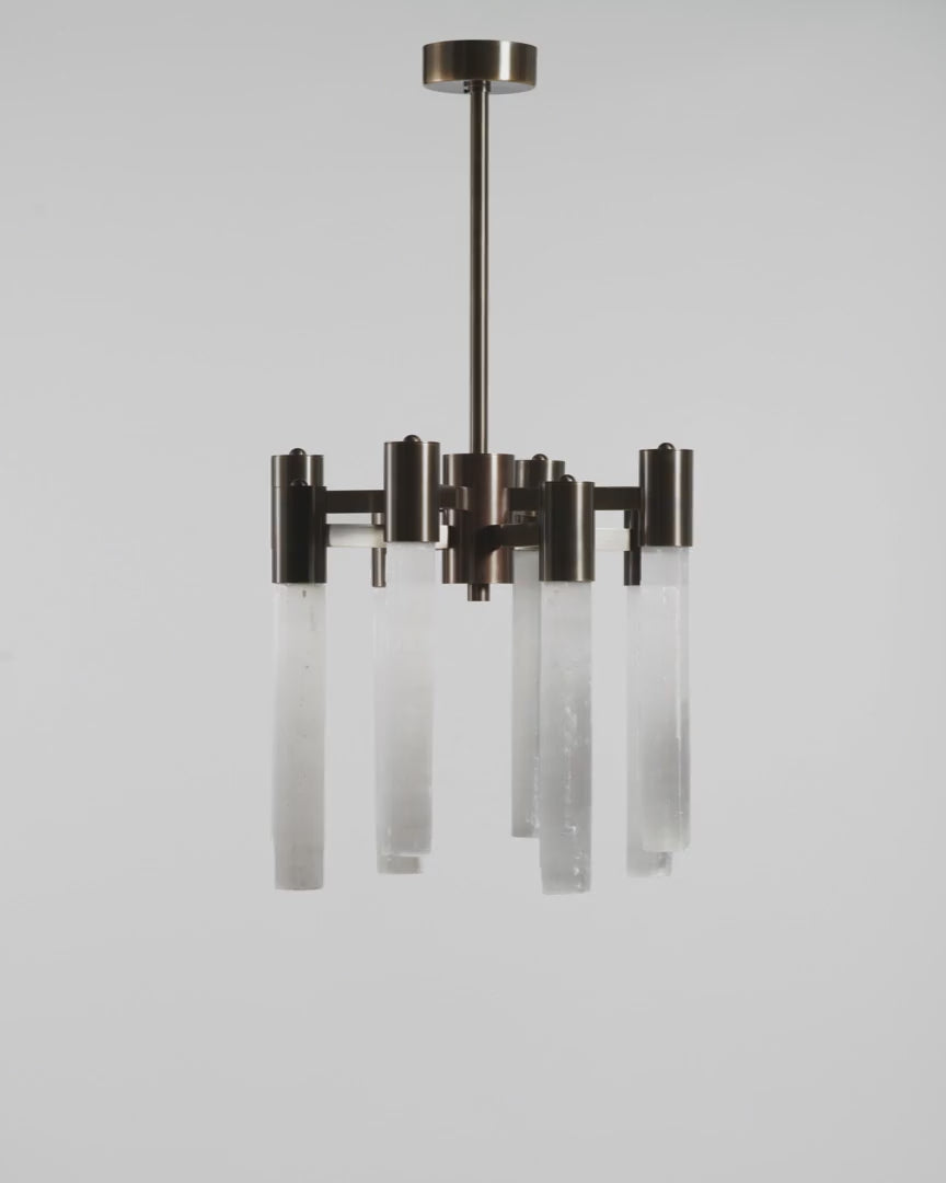 SELENE Chandelier in selenite and brushed bronze - Video