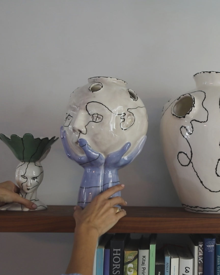 Head in Hands Hand Made Sculptural Ceramic Vase - Video