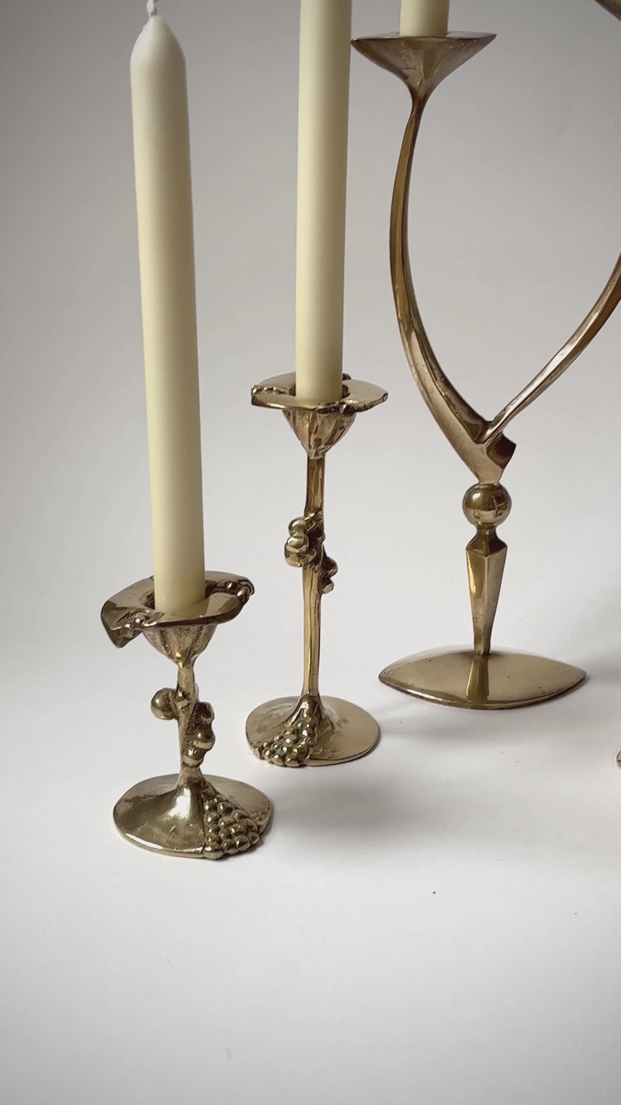 Kurt Jesch Sculptural Brass Candleholders, Austria, c. 1960s - Video