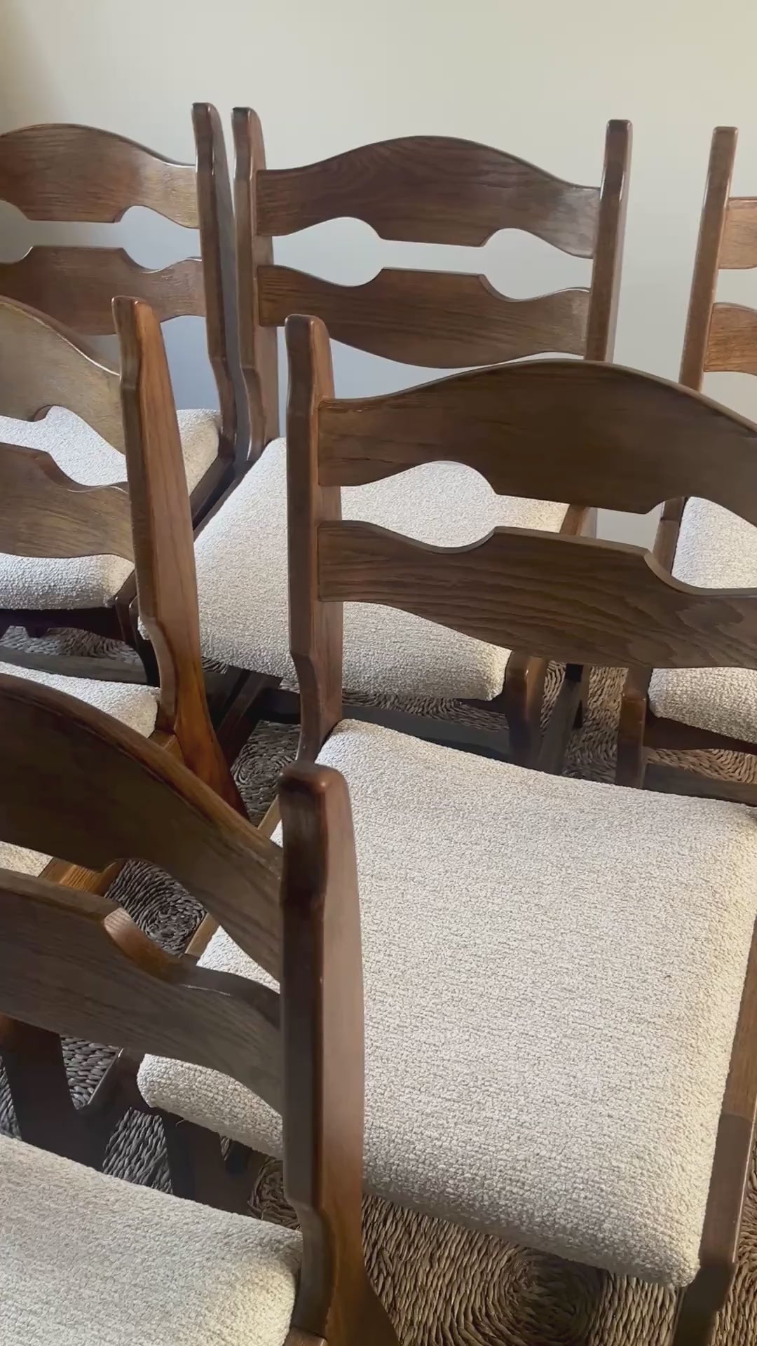 Set of six Mid-Century French oak razor back dining chairs attr Guillerme et Chambron - Video