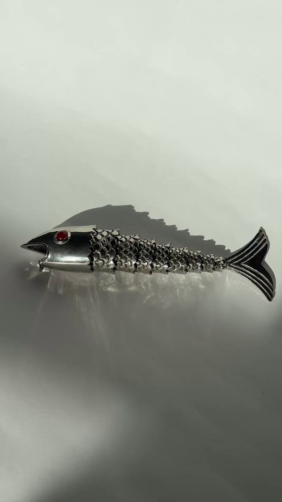 Vintage French Articulated Silver-Plated Fish Bottle Opener c. 1970s - Video