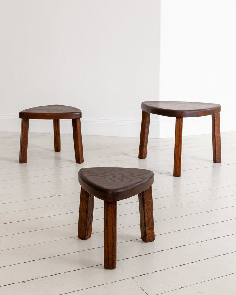 Set of Three Oak Brutalist Nesting Tables, Netherlands, 1970s by Spigel | The Oblist — handcrafted oak wood design