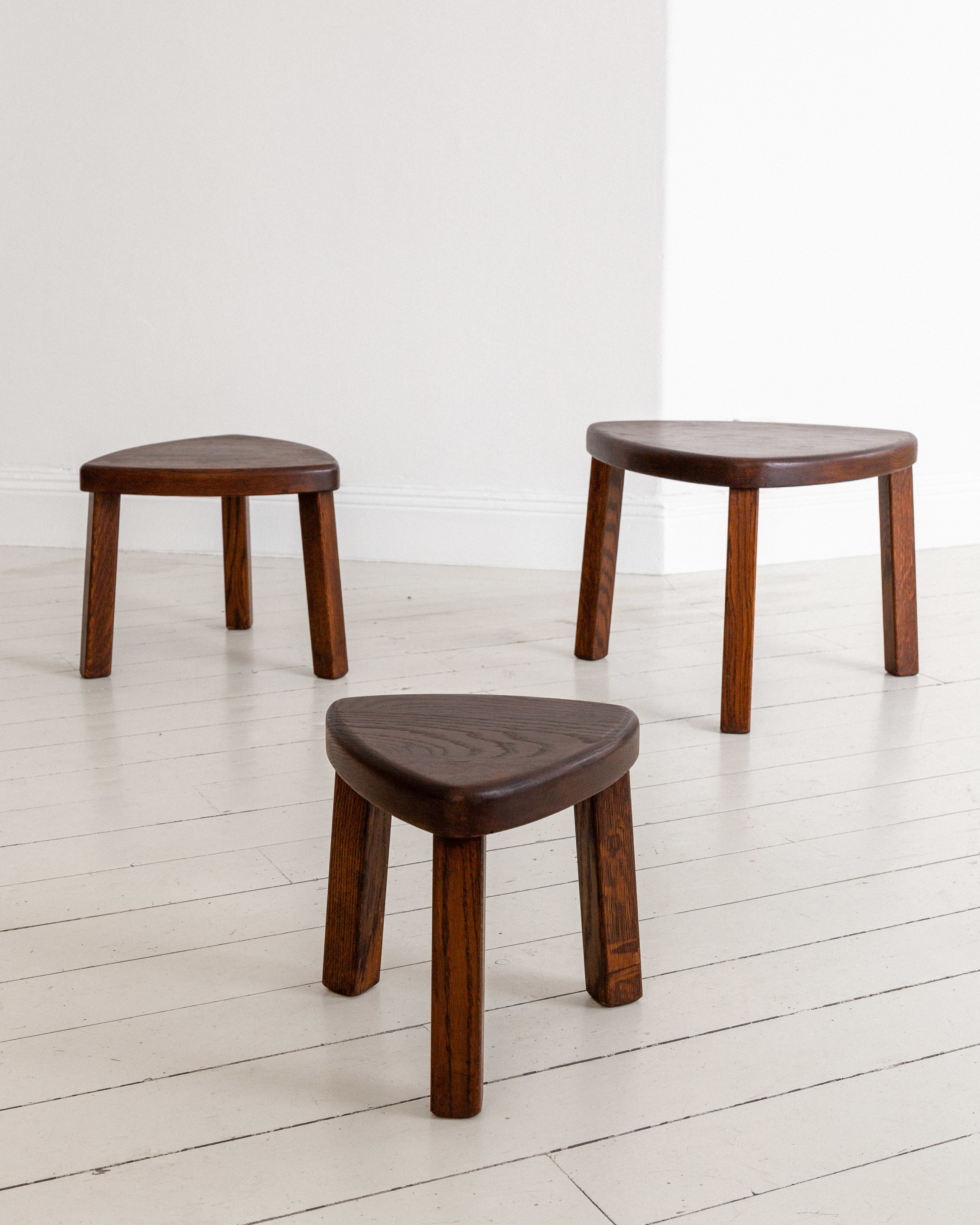 Set of Three Oak Brutalist Nesting Tables, Netherlands, 1970s by Spigel | The Oblist — handcrafted oak wood design