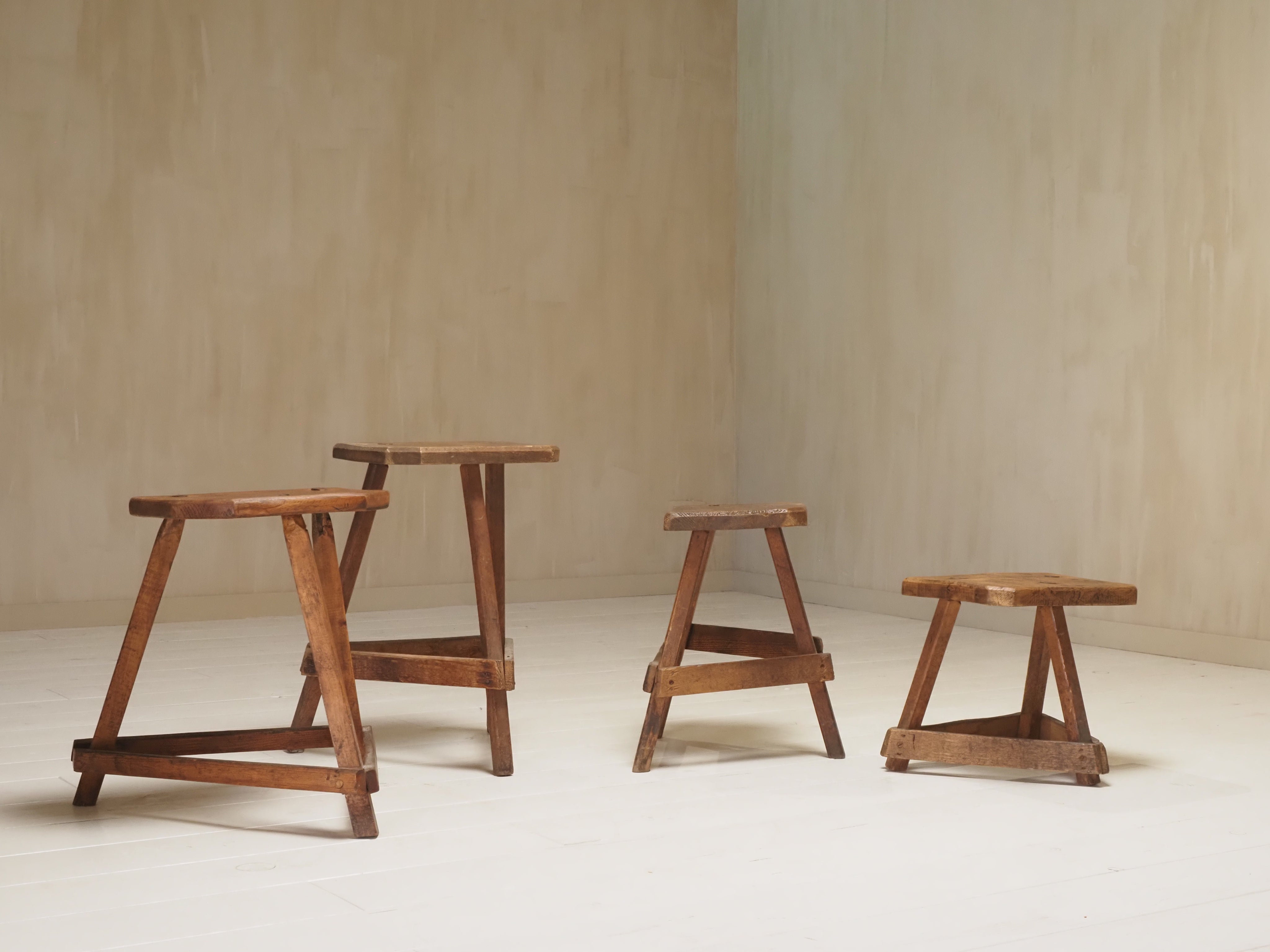 Set of 19th Century English Antique Oak Cutler's Stools — alternate view