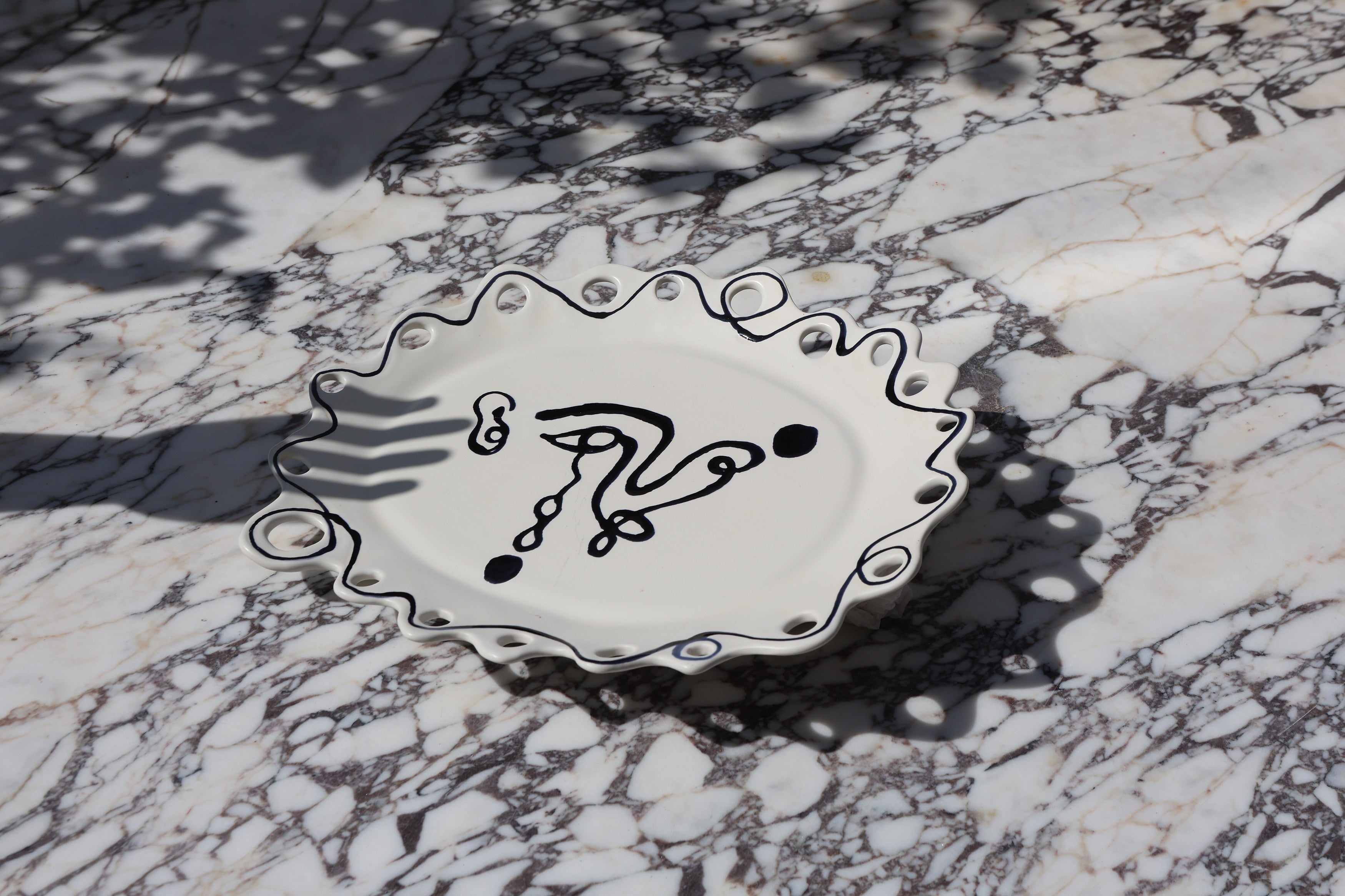 Hand Painted Wish Platter Dish in Ceramic and Earthenware — detail view