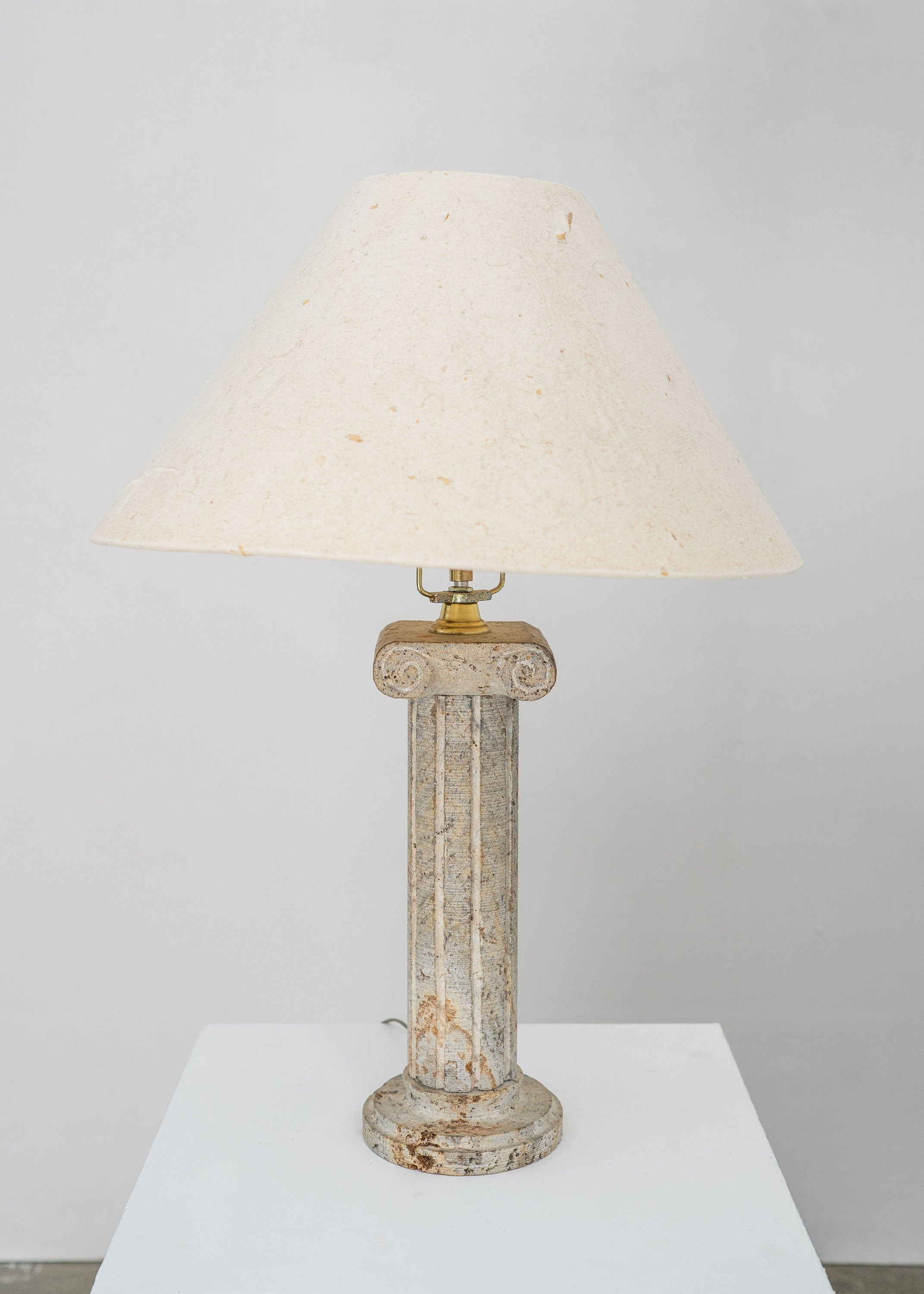 Postmodern Stone Column Table Lamp — close-up of stone base and fabric shade