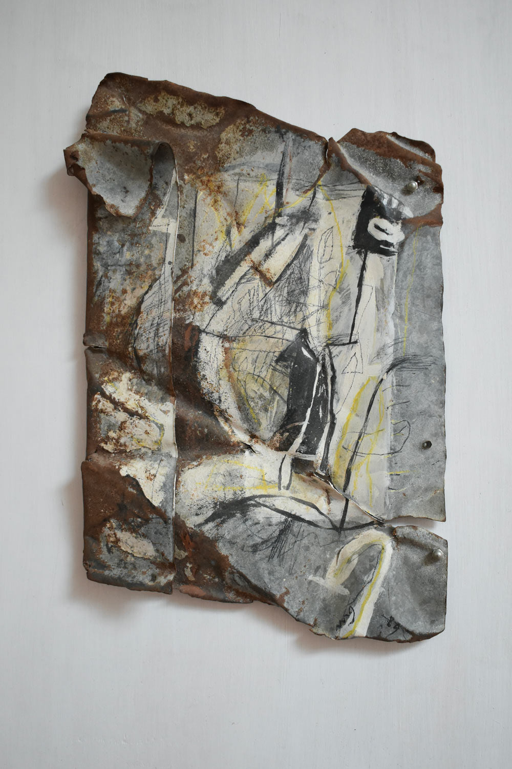 Mixed Media Artwork Painting on Metal by Gen — angled view on white wall