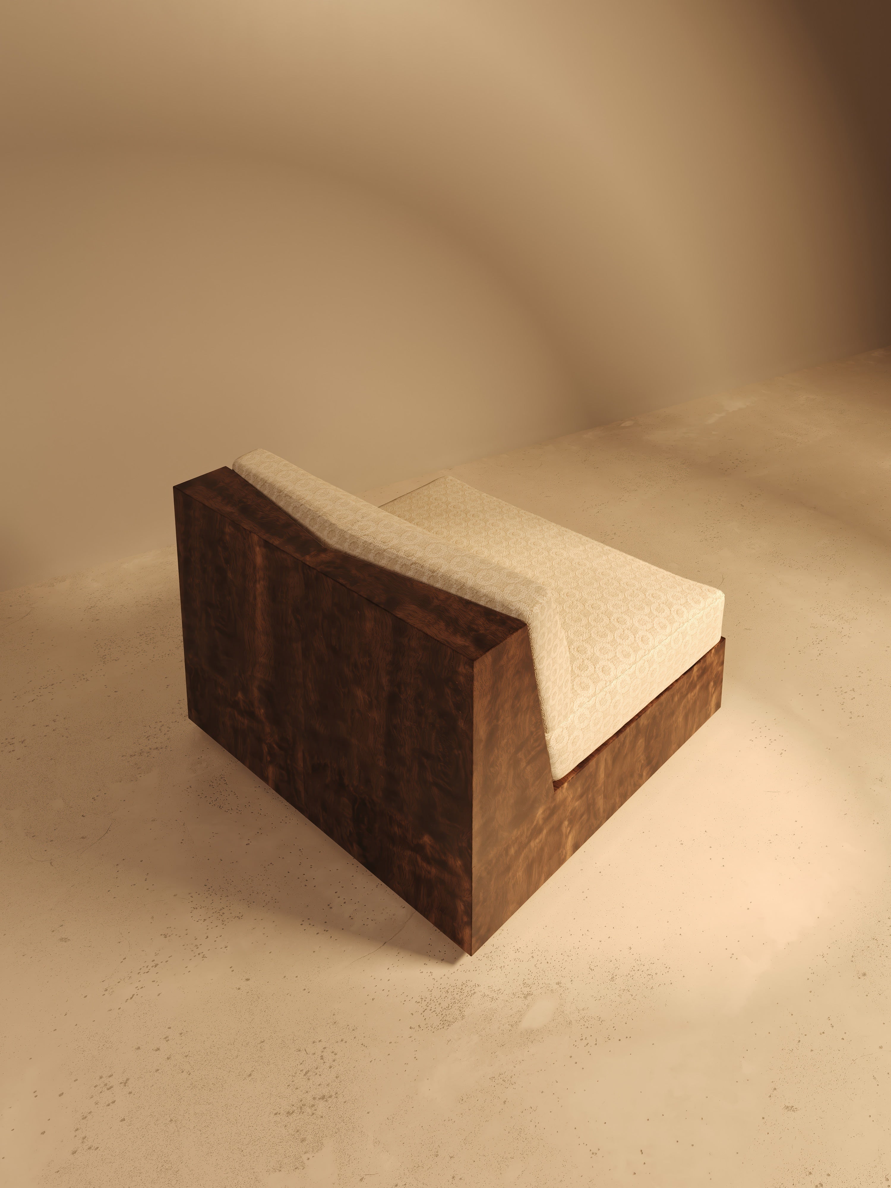 KAVA Collection I SOFA – Walnut Burl Finish, Dedar Upholstery — detail view