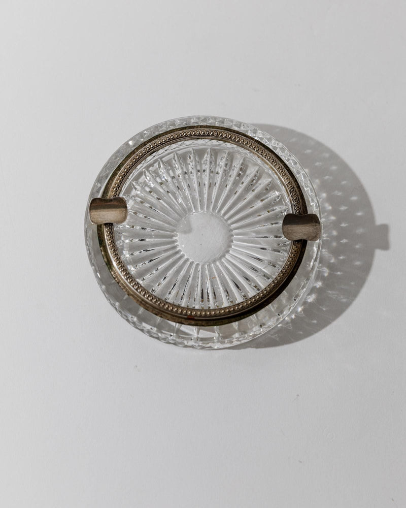1920s Crystal Glass Ashtray — top view showing textured glass design