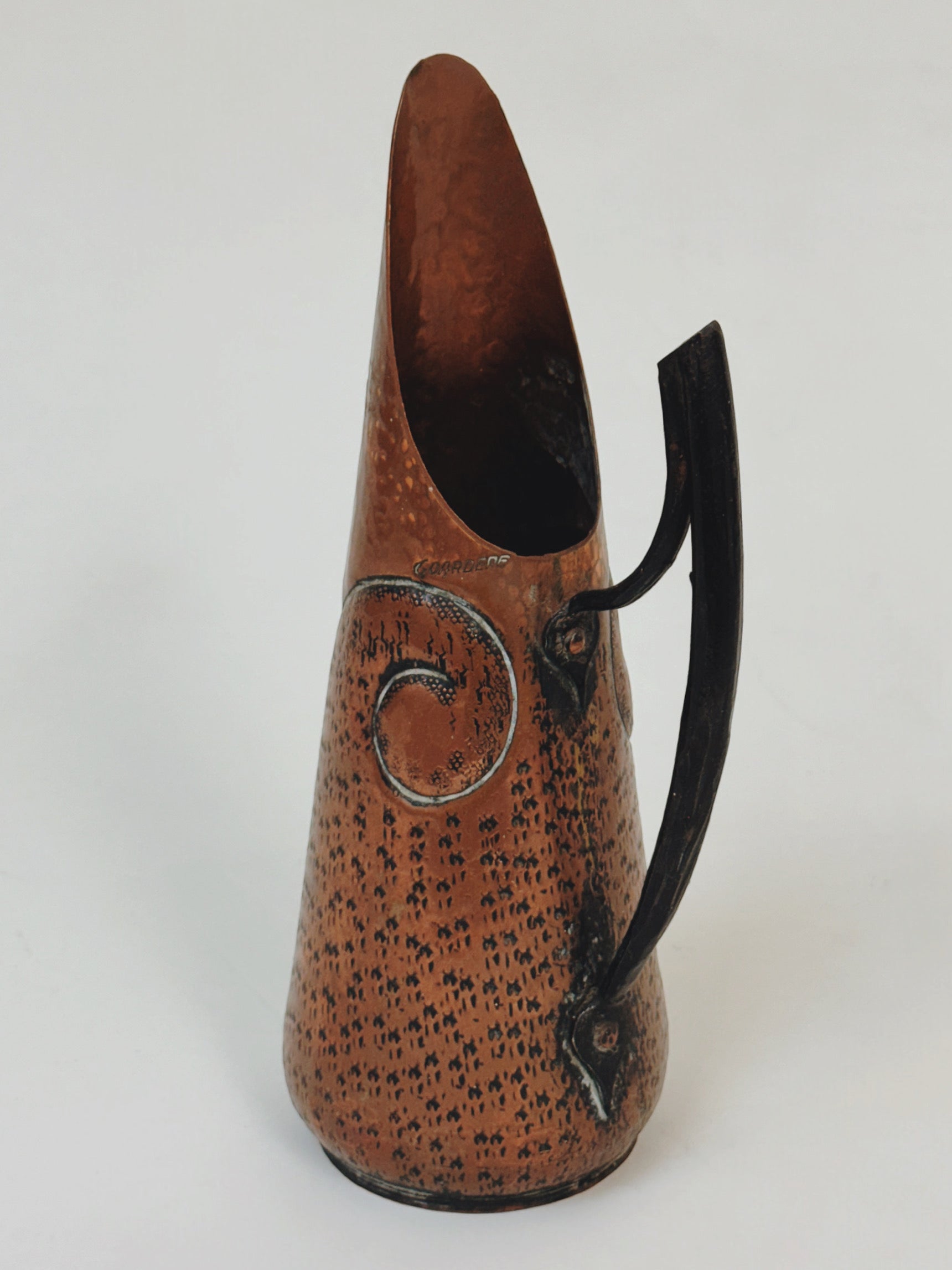 Hammered Copper Spouted Jug by Jean Goardere c.1940 — side angle
