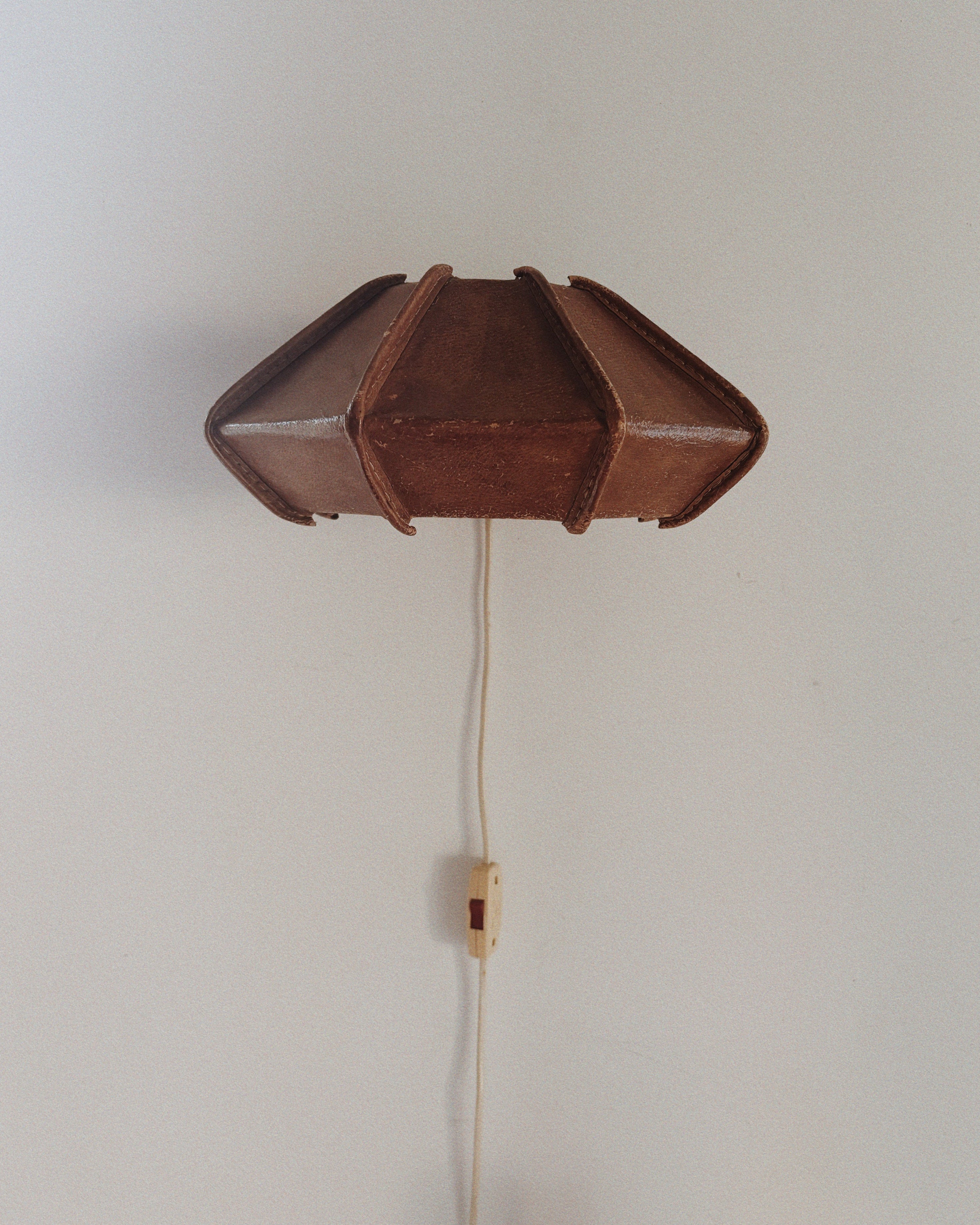 Leather Wall Lamp, Mid Century Poland — detail view