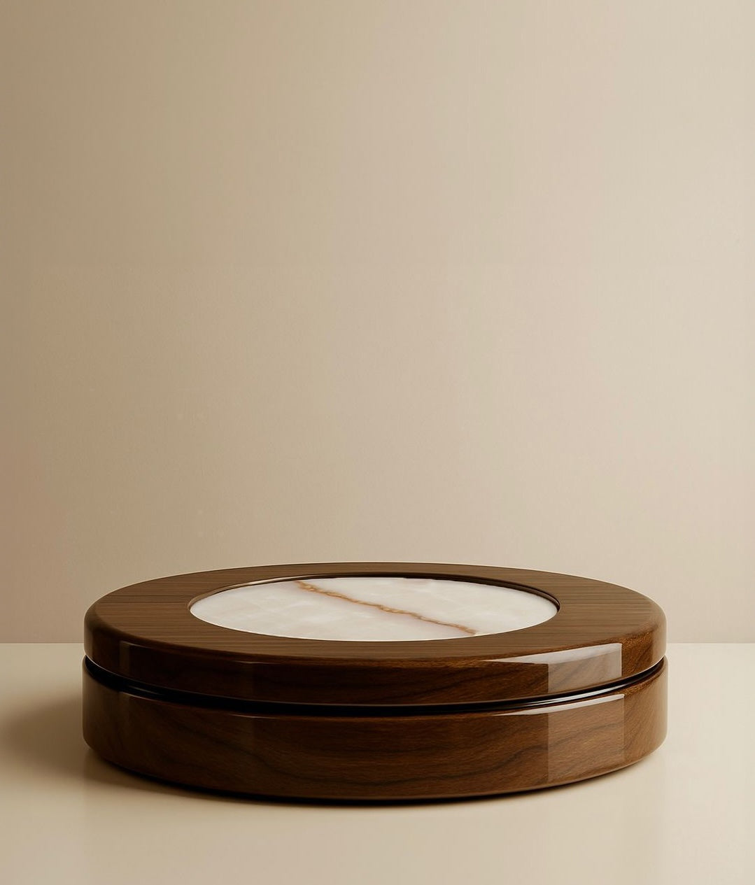 Yoyo Wooden And Shell Onyx Coffee Table — side view with onyx top