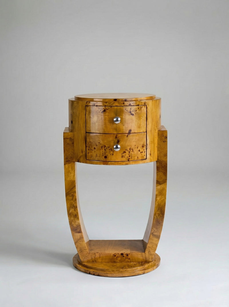 Guillemets' Olive Burl Wood Bedside Table by Meola Interiors | The Oblist — handcrafted olive burl wood