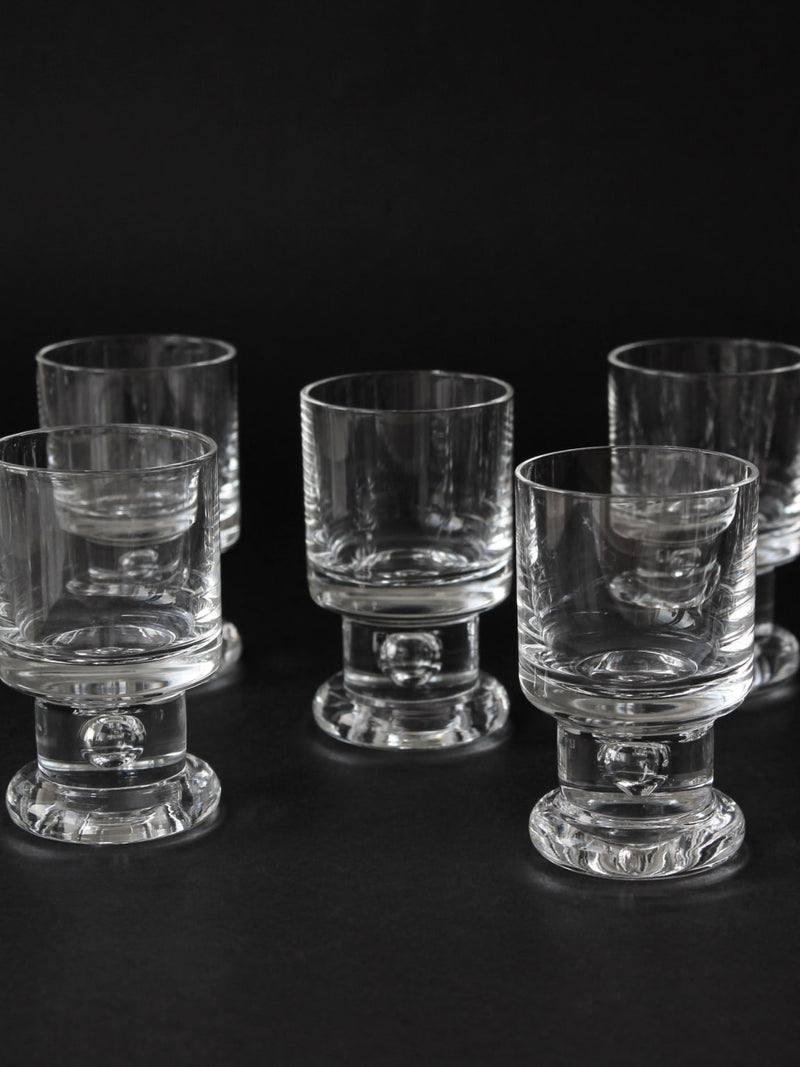 Set of five Tapio Wirkkala bubble shot glasses with textured stems