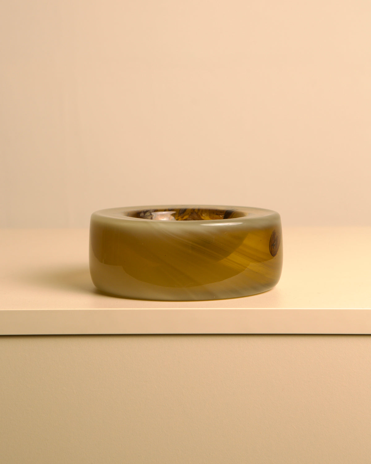 talian round amber Murano glass catch-all, 1980s — side angle