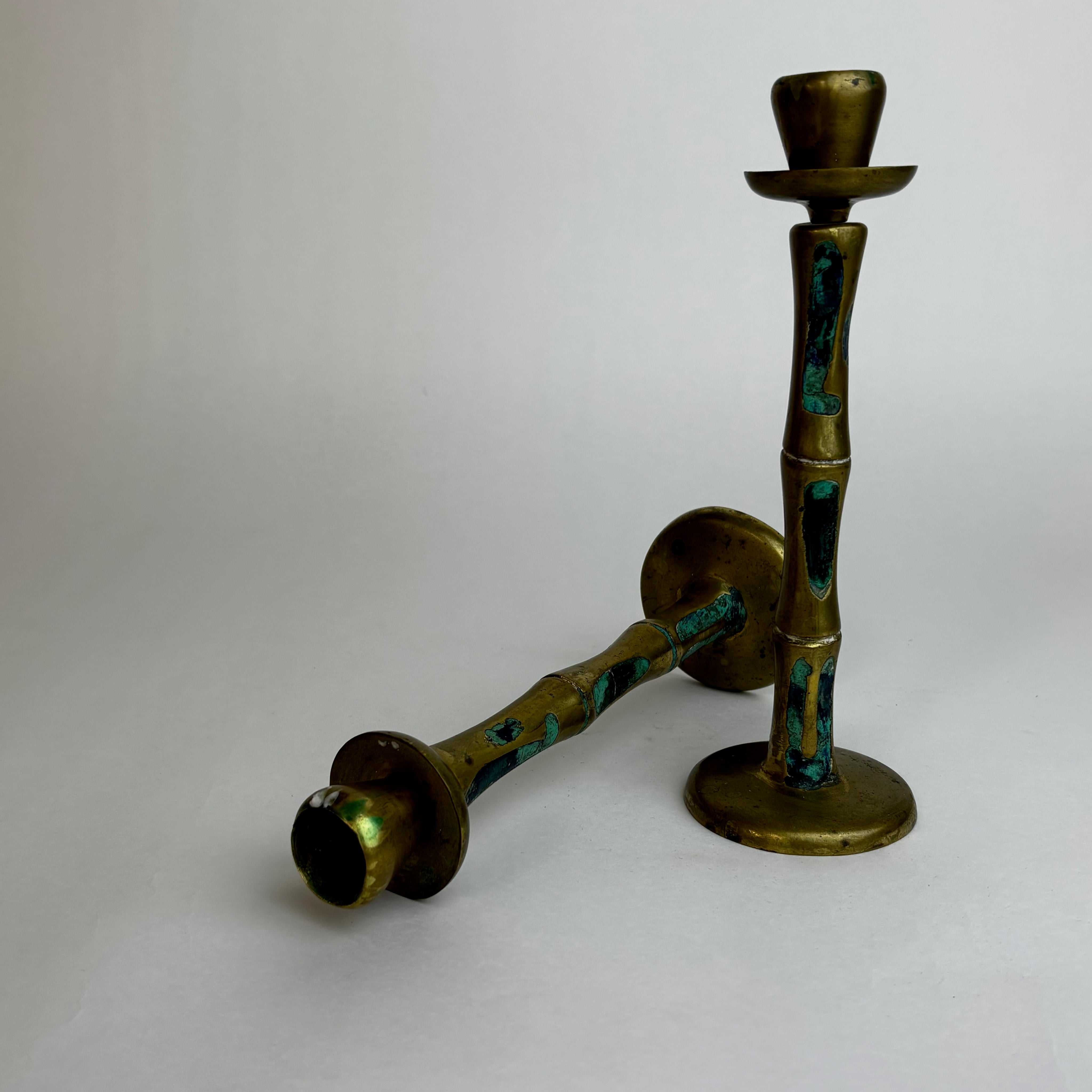 Pepe Mendoza Lapis and Turqoise Inlay Candle Holders  — detail view