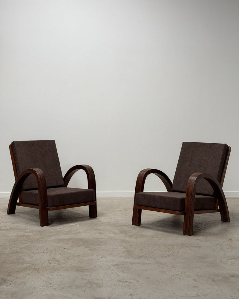 Pair of Mid-Century Armchairs in Exotic Wood by GALERIE ECV | The Oblist