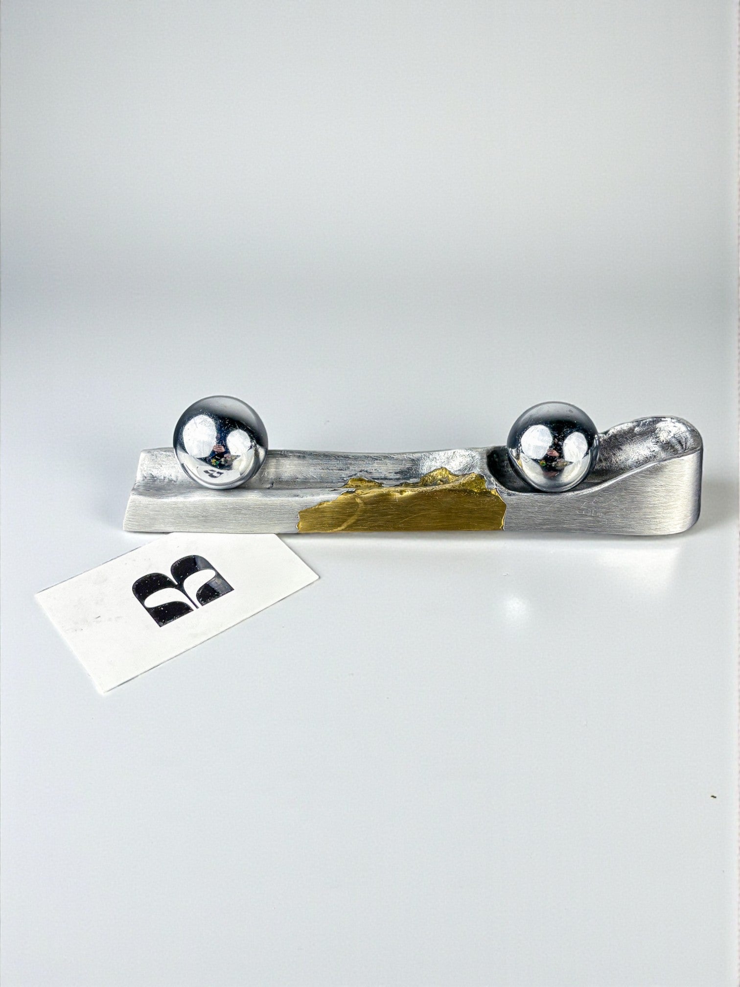 Brutalist Qi Gong Balls Desk Set by Art3, Bronze & Aluminium, Spain, 1980s — side angle
