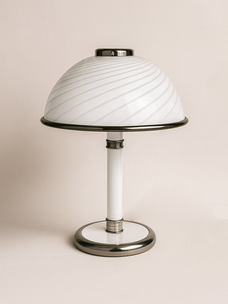 Vintage Murano glass mushroom table lamp with swirl pattern 1980s