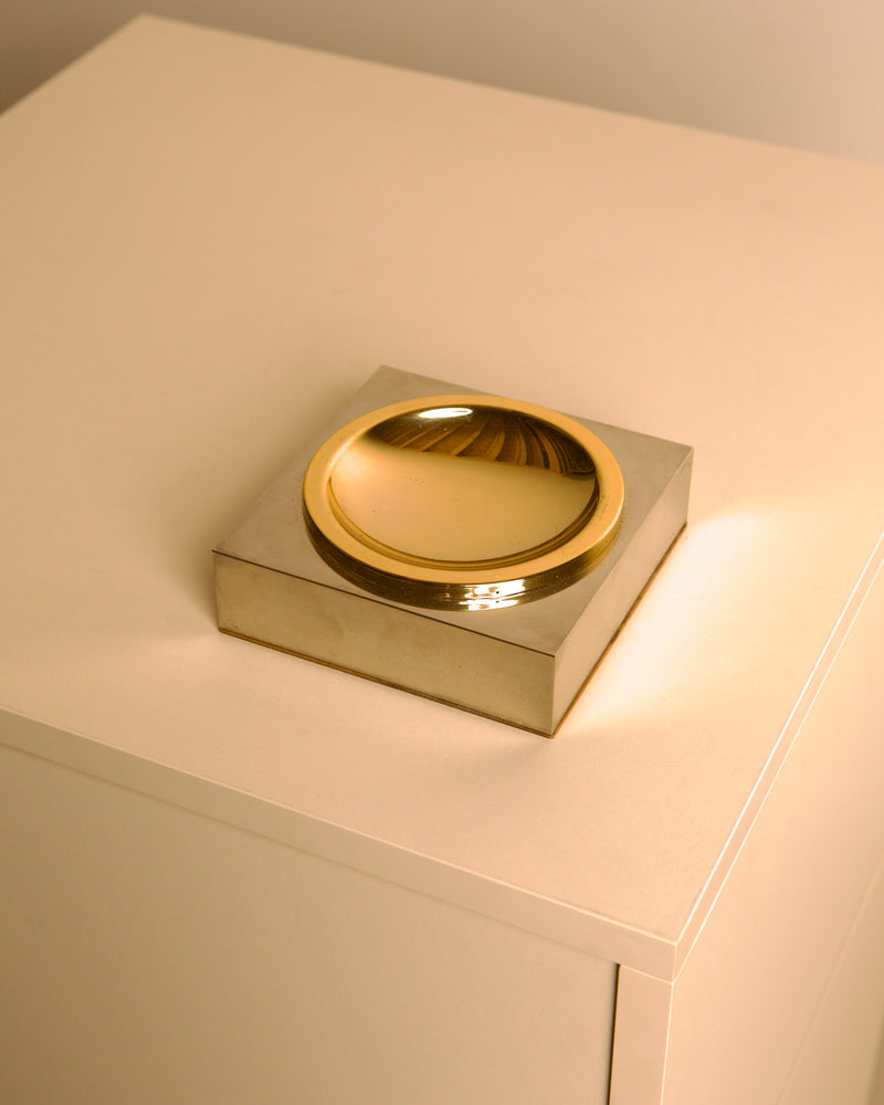 Square gold and silver-tone metal dish, Hollywood Regency style, Italy, 1970s by Treaptyque | The Oblist