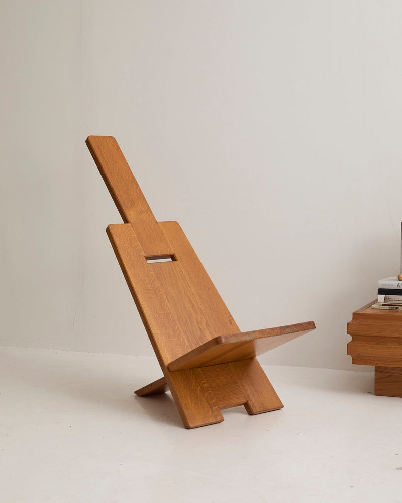 French Palaver Chair by Alain Gaubert in Solid Oak c. 1980 (Signed) by DIG IN JAPAN | The Oblist