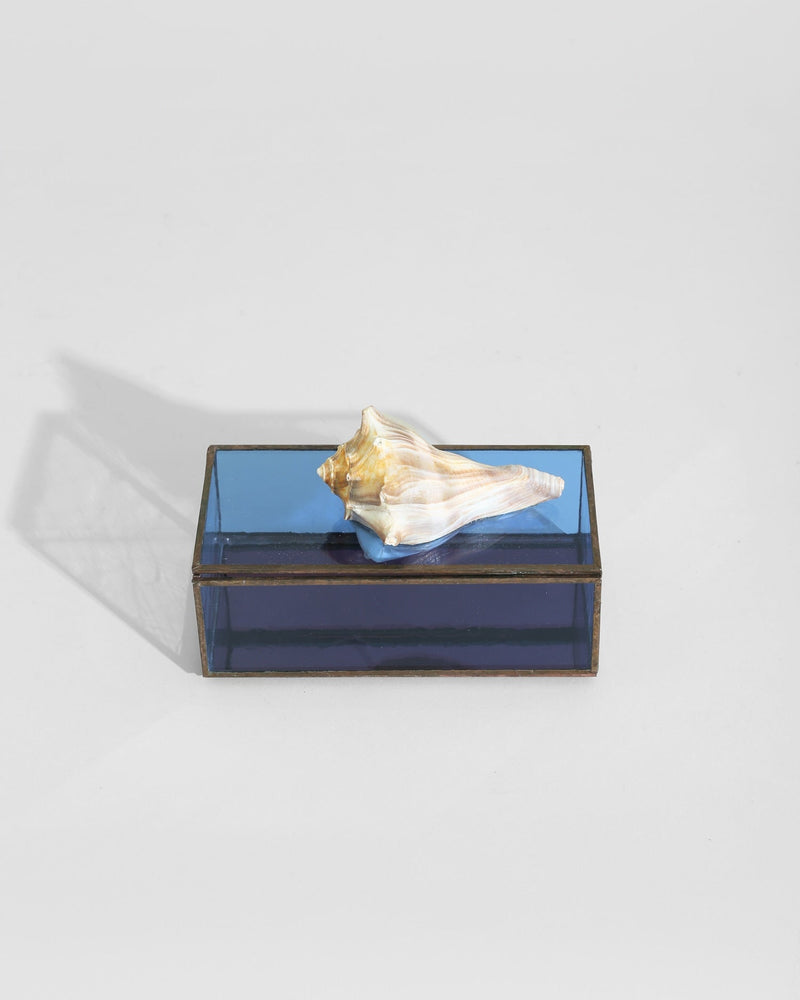 Shell Glass Jewelry Box by Villa | The Oblist — blue glass, shell accent
