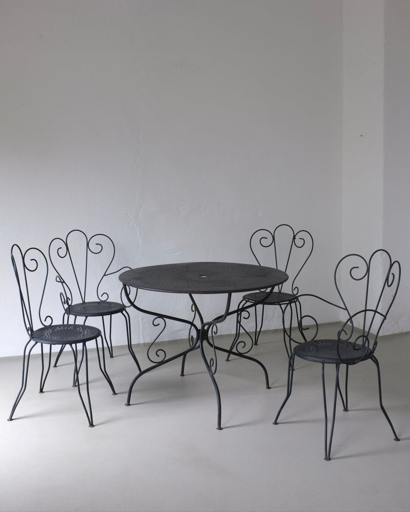 Wrought Iron Garden Dining Set, 1950s France by Veter Vintage | The Oblist — vintage black iron material
