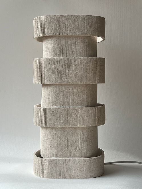 Contemporary Table Lamp in Ceramic — back view showing stacked cylindrical design