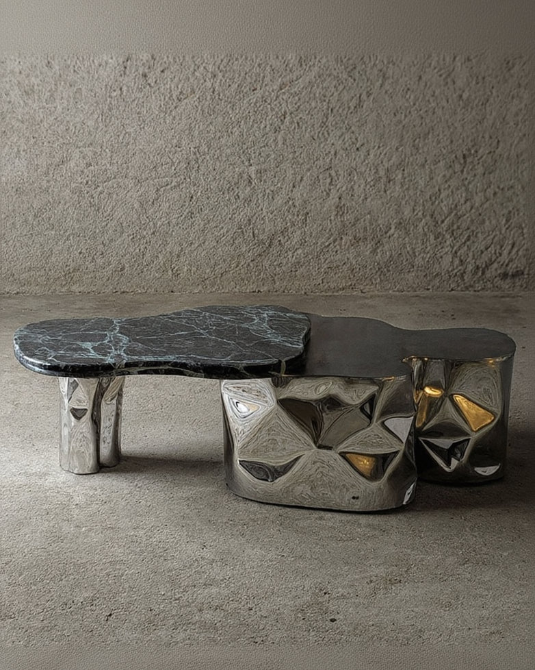 Steel and Stone Coffee Table - Colgada Series by Nitush Aroosh — side angle