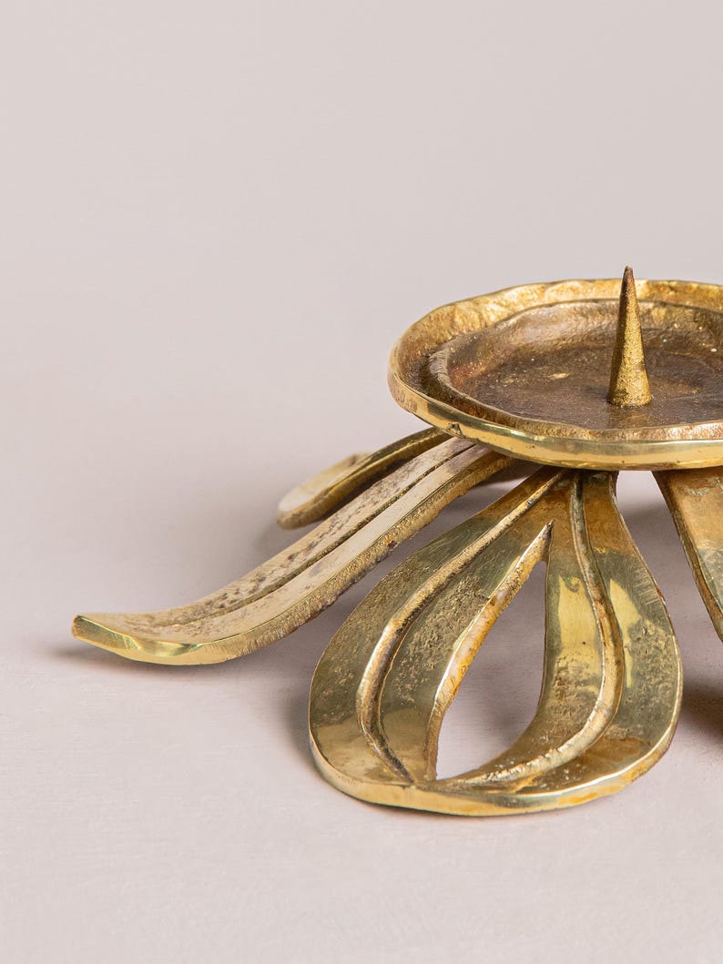 Vintage Brutalist Brass Candle Holder — detail view