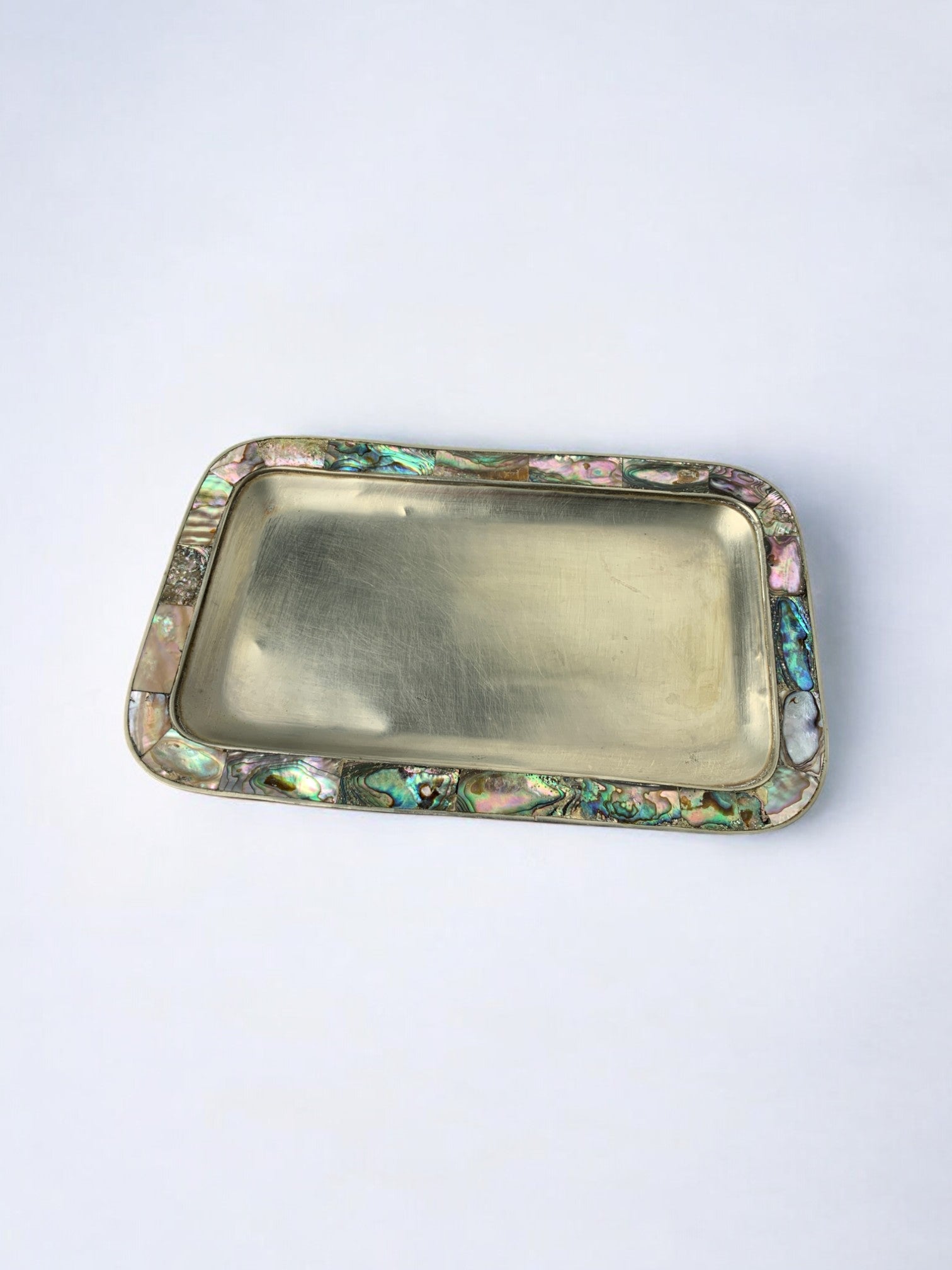 Abalone shell & alpaca tray, Mexico, Circa 1970's — detail view