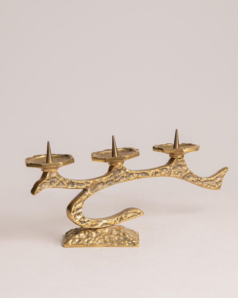 Vintage Brutalist Brass Antique Candelabra by Studio Ecubed | The Oblist