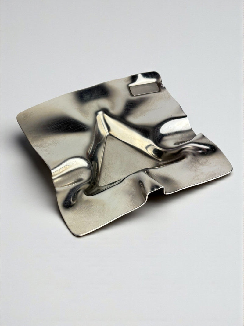 Biomorphic Ashtray, Stainless Steel, Spain, 1970s — close-up of reflective surface detail