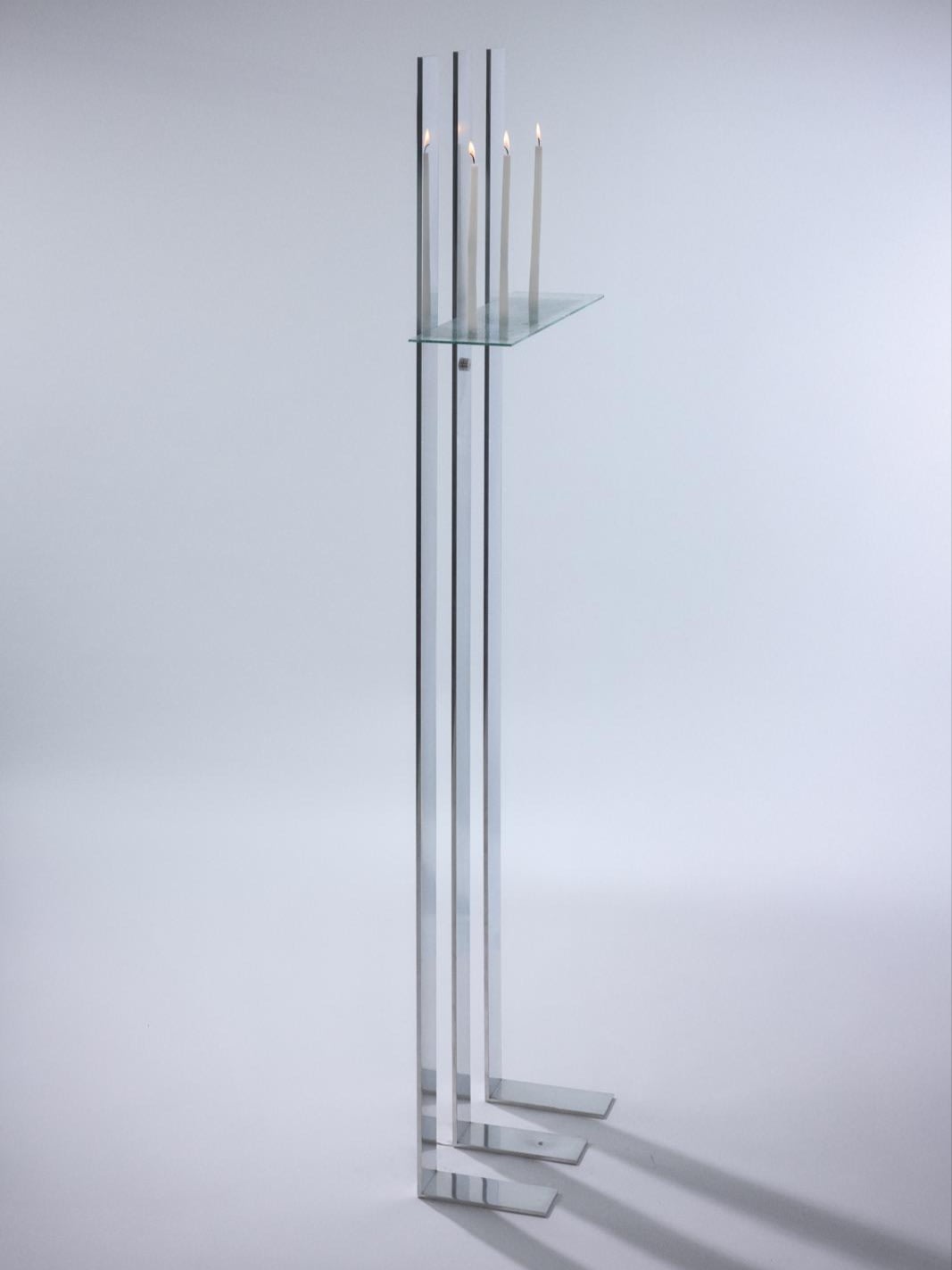 Chandelier « Absence » - Porte-bougie en verre antique et aluminium