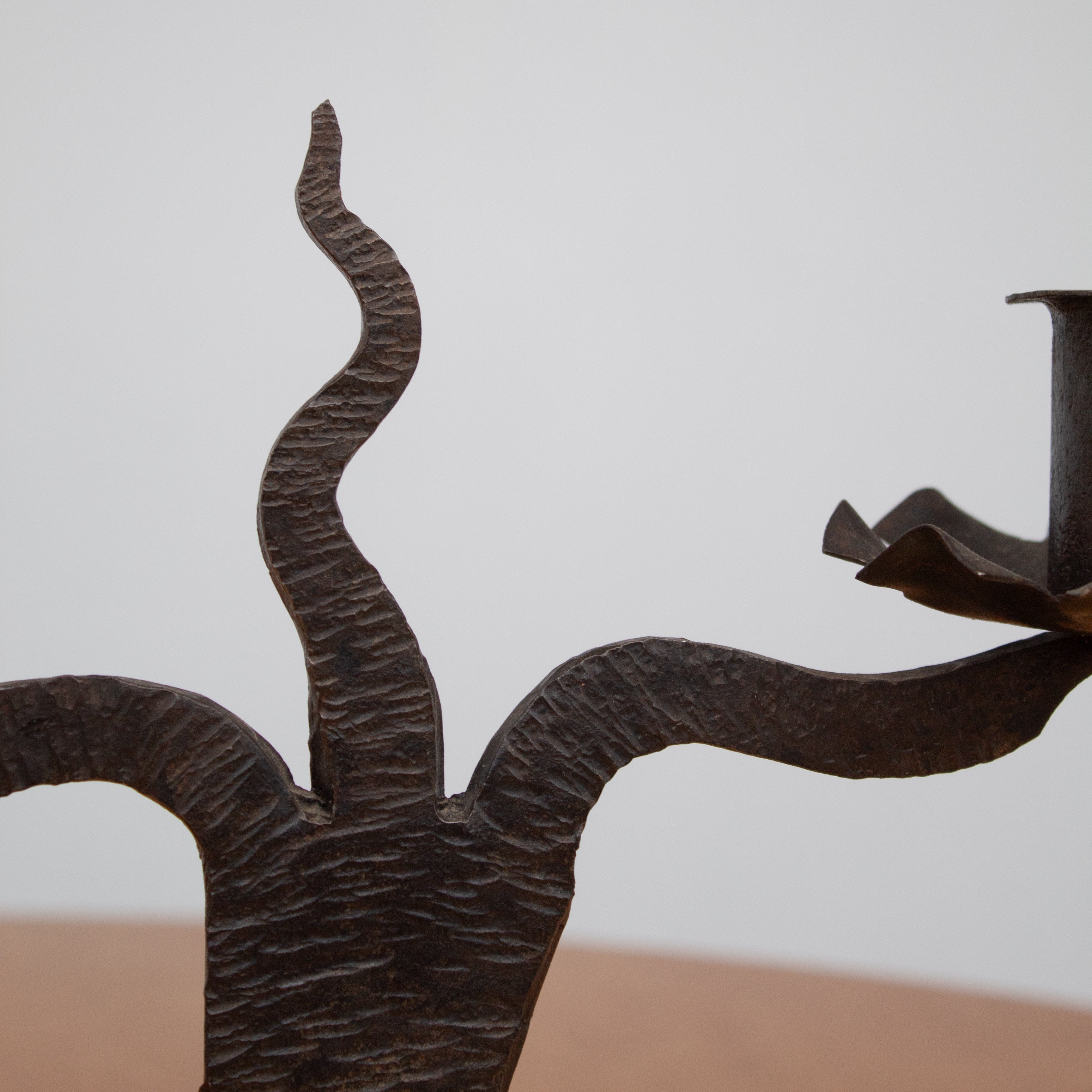 Vintage Candle Holders in Metal - Pair Collection — side angle of textured metal design
