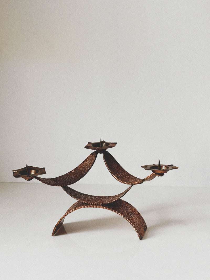Mid Century Hammered Metal Candlestick, Poland — close-up of textured metal design