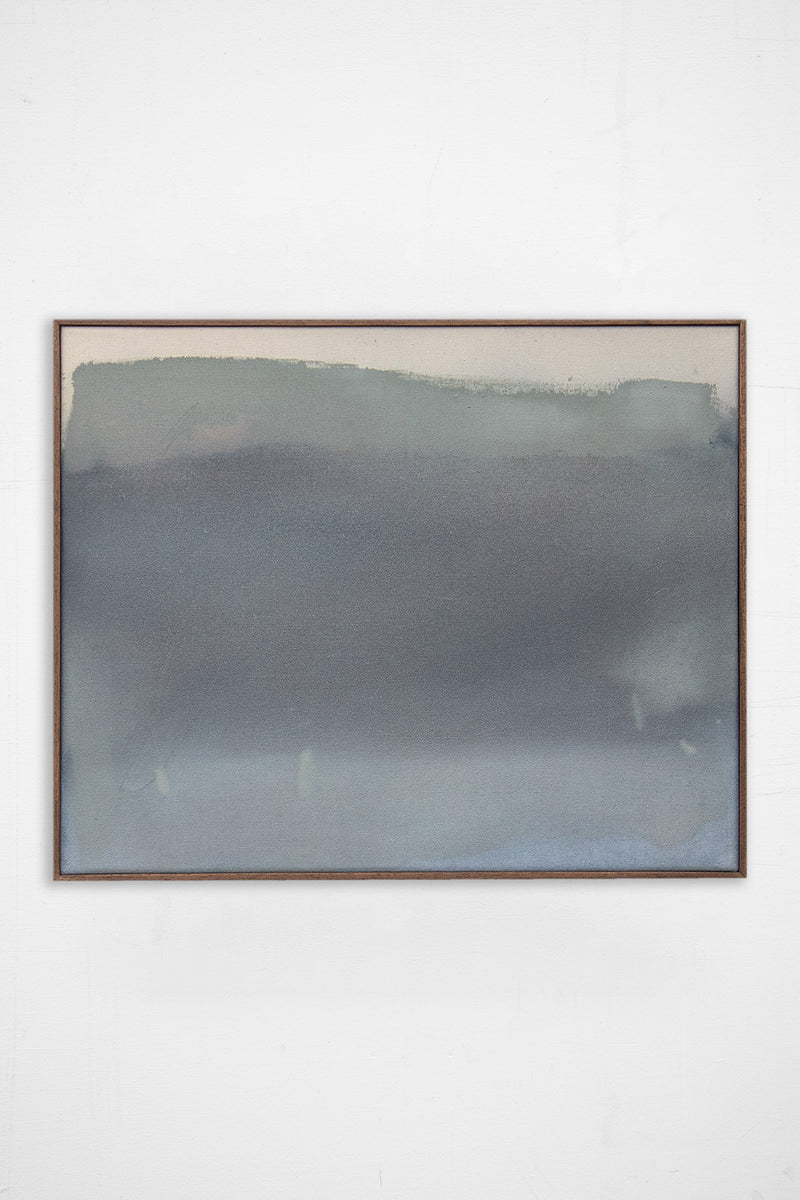 Dawn Grey abstract painting with misty blue-grey brushstrokes on linen