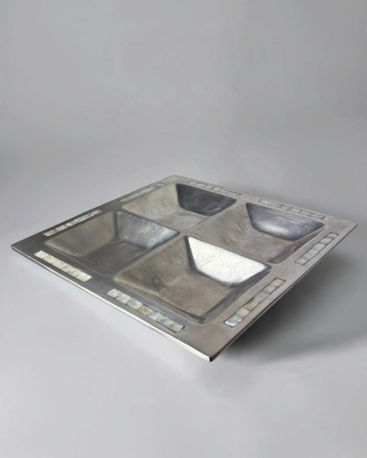 mother-of-pearl & aluminium centerpiece, Italy, 1970's — detail view