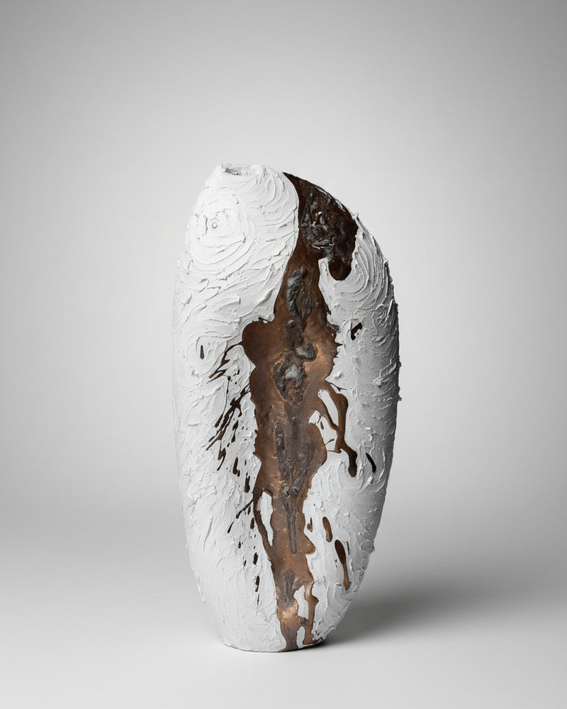Contemporary Sculptural Vessel - White & Gold Collection - No. 130 by Beverly Morrison - Sculptor | The Oblist