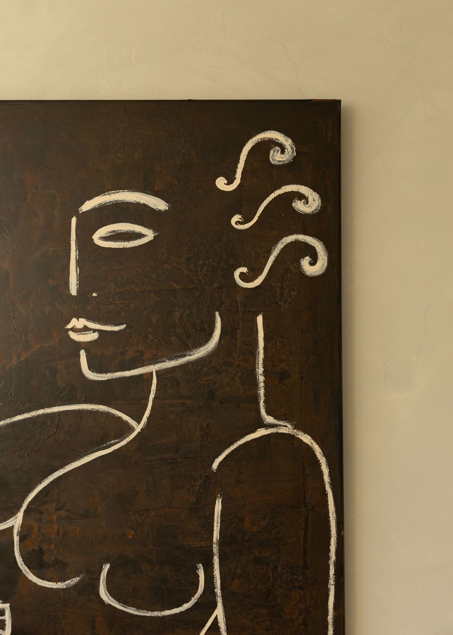 Le Moment - Painting — close-up of dark textured surface with white lines