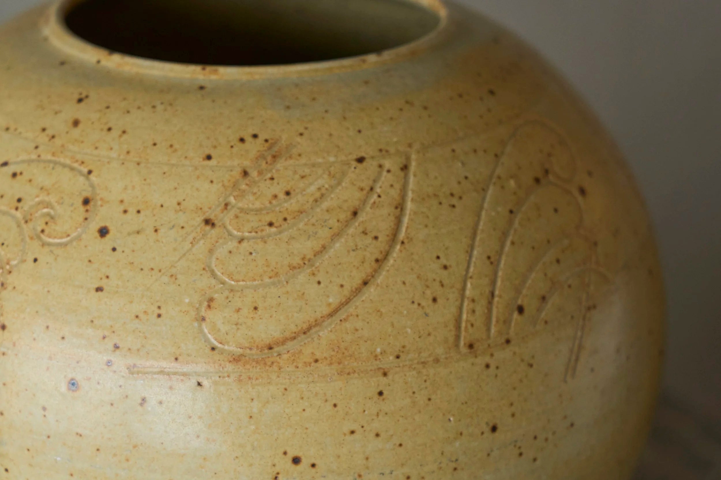 Ochre Yellow Art Deco Studio Pottery Vase Europe 1940s — lifestyle setting