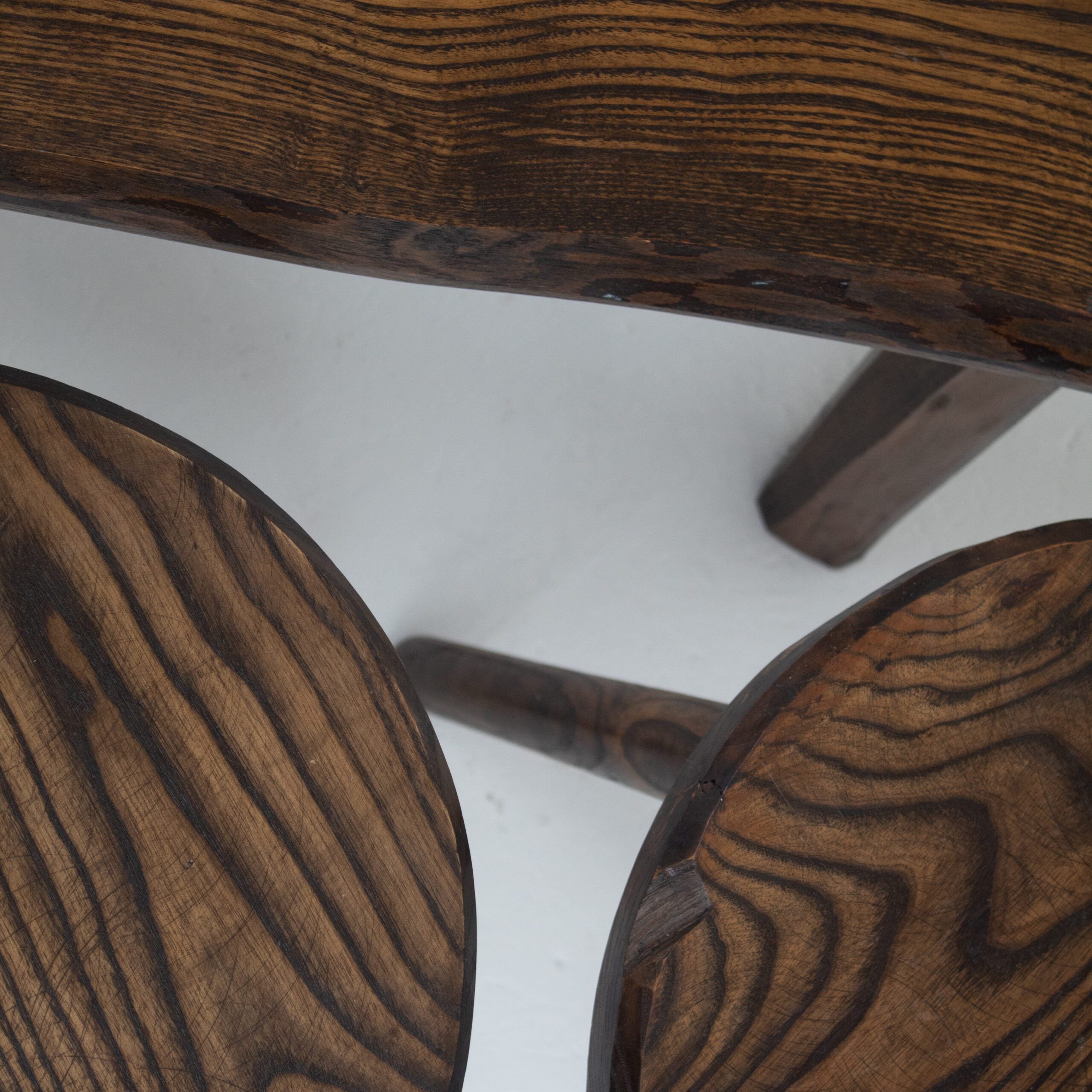 Mid Century Bench and Stools in wood — alternate view