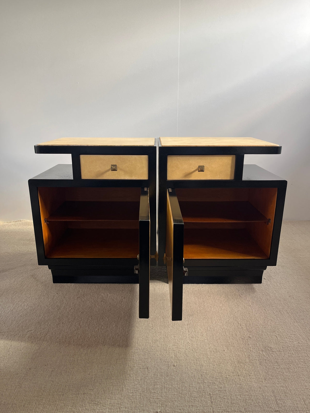 Italian Art Deco Parchment Bedside Tables, 1930s–40s — in context