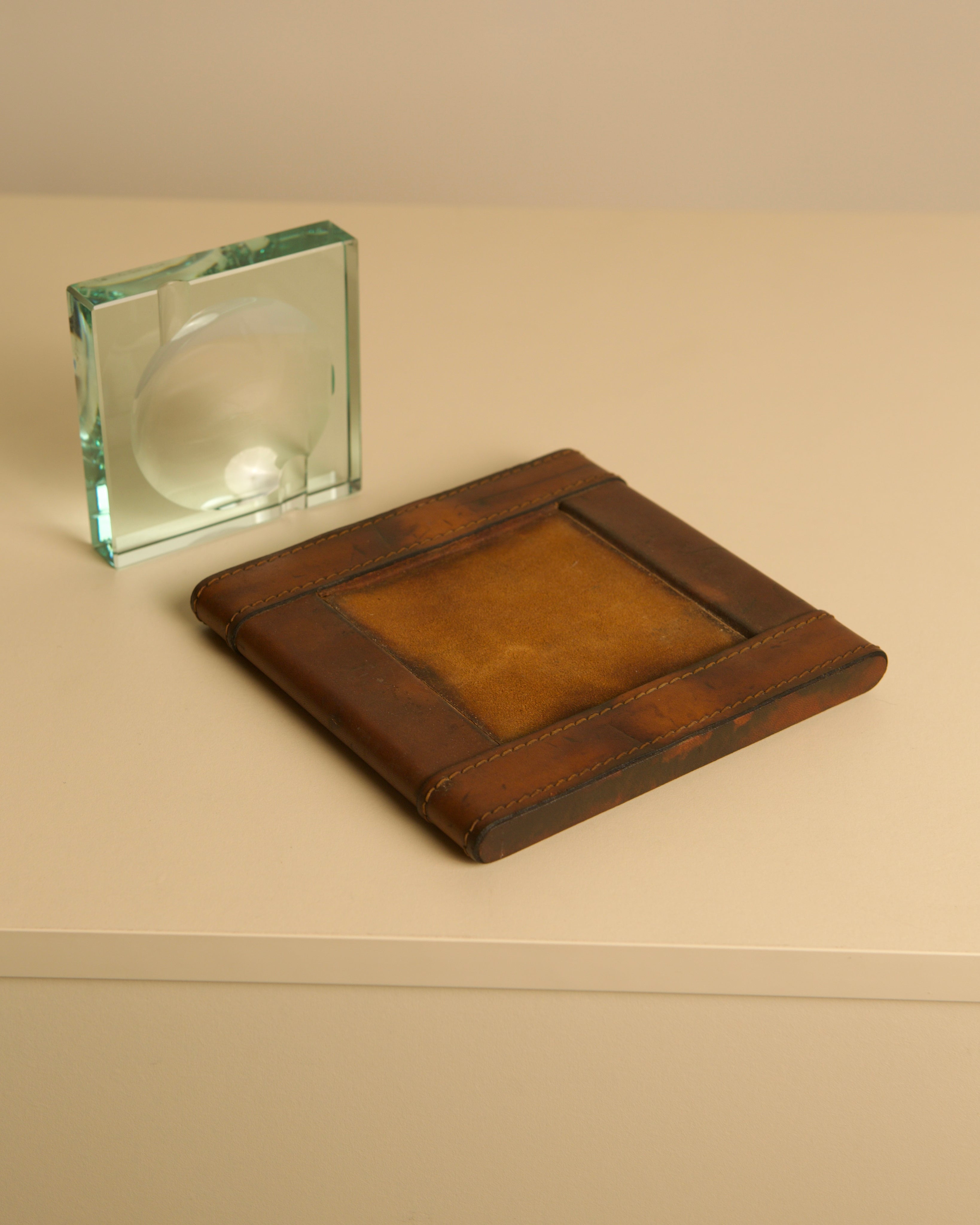 Square Italian Ashtray by Fontana Arte, 1960s — top view on neutral surface